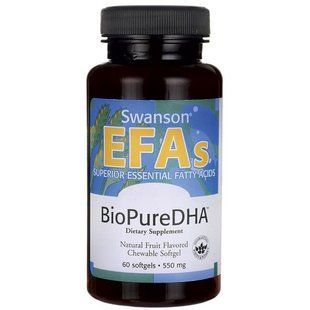 ДГА Риб'ячий жир жувальні, BioPure DHA Fish Oil Chewable Softгels, Swanson, 550 мг, 60 капсул