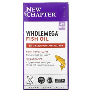 Рыбий жир первого отжима из аляскинского лосося, Wholemega Whole Fish Oil, New Chapter, 1 кг, 180 желатиновых капсул купить в Киеве и Украине