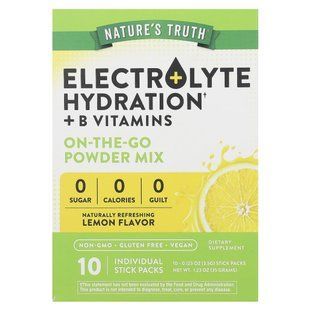 Nature's Truth, Electrolyte Hydration + B Vitamins, On-The-Go Powder Mix, Lemon, 10 Individual Stick Packs 0.123 oz (3.5 g) Each купить в Киеве и Украине
