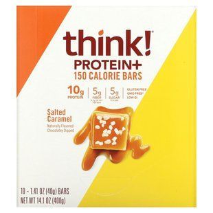 Протеиновые и батончики с клетчаткой, соленая карамель, ThinkThin, 10 батончиков, 1,41 унции (40 г) каждый купить в Киеве и Украине