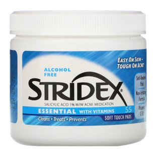 Салфетки против акне не содержащие спирта Stridex (Essential Acne Treatment Pads 1% Salicylic Acid) 55 шт купить в Киеве и Украине