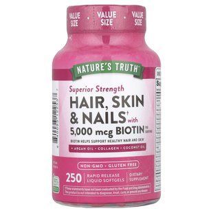 Nature's Truth, Hair, Skin & Nails with Biotin, Superior Strength, 250 Rapid Release Liquid Softgels купить в Киеве и Украине