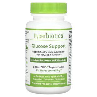 Hyperbiotics, glucose support, with banaba extract and vitamin D3, 5 billion CFU, 60 delayed-release tablets