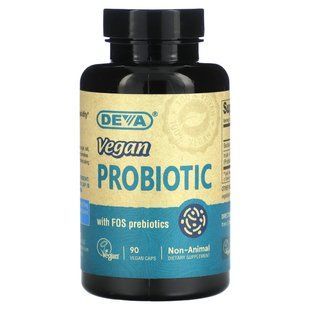 Веганський пробіотик преміум-класу з пребіотиками FOS, Premium Vegan Probiotic with FOS Prebiotic, Deva, 90 веганських капсул