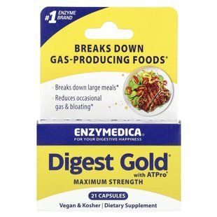 Ферменти для травлення, Digest Gold with ATPro, Enzymedica, 21 капсула