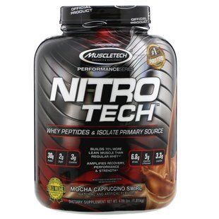 Serum Isolate for Building Lean Muscle Mass Muscletech (Nitro Tech Whey Isolate Lean Muscle Builder) 1.8 kg with Cappuccino Flavor.