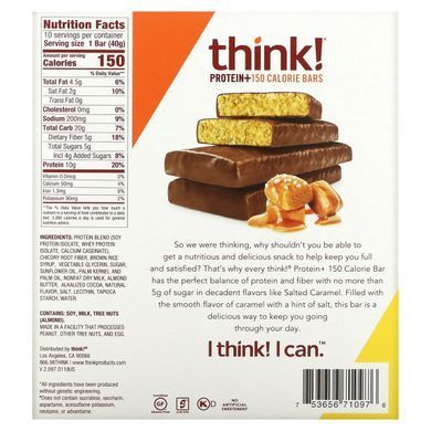 Protein and bars with fiber, salted caramel, ThinkThin, 10 bars, 1.41 oz (40 g) each