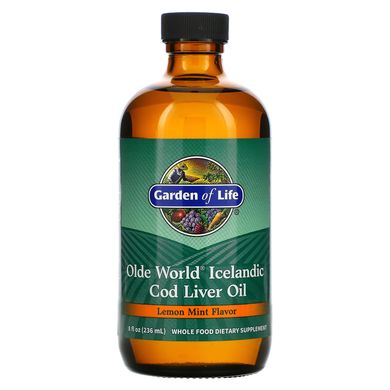 олія з печінки ісландської тріски Olde World, зі смаком лимонної м'яти Garden of Life, (236 мл)