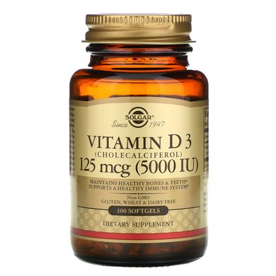 Витамин Д3 Solgar (Vitamin D3) 125 мкг 5000 МЕ 100 мягких желатиновых капсул купить в Киеве и Украине