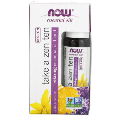 Суміш розслаблюючих ефірних олій кульковий аплікатор Now Foods (Essential Oils Take a Zen Ten Roll On) 10 мл