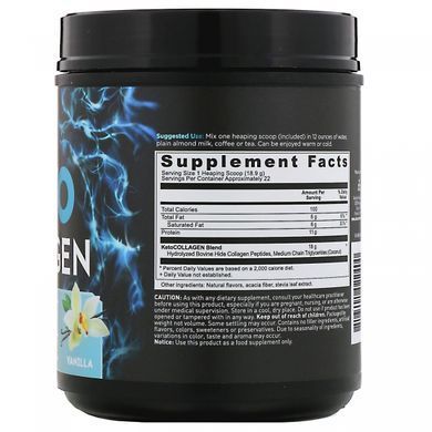 Protein with collagen + coconut medium chain triglycerides, vanilla, Dr. Axe / Ancient Nutrition, 415 g.