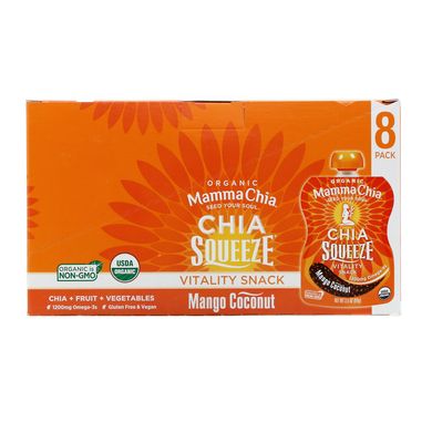 Насіння Чіа органік манго кокос Mamma Chia (Chia Squeeze) 8 пакетів по 99 г