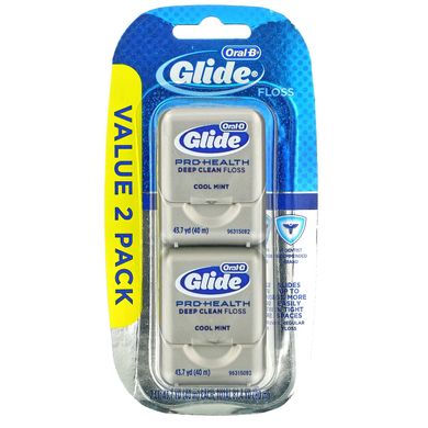 Oral-B, Glide, Pro-Health, зубна нитка для глибокого очищення, холодна м'ята, 2 упаковки, 40 м (43,7 ярду) кожен
