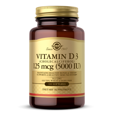 Витамин Д3 Solgar (Vitamin D3) 125 мкг 5000 МЕ 100 мягких желатиновых капсул купить в Киеве и Украине
