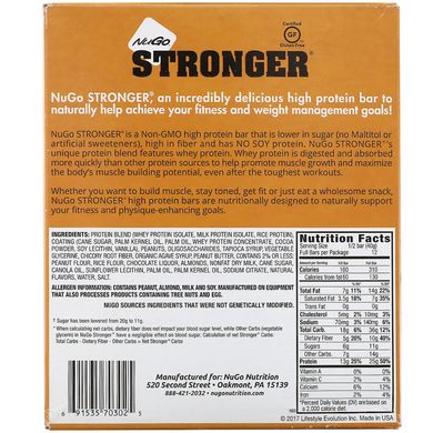 Stronger, арахісовий батончик, NuGo Nutrition, 12 батончиків, 80 г кожен