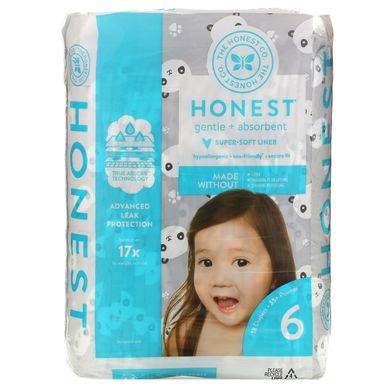 Підгузки, Honest Diapers, Розмір 6, 35+ фунтів, панди, The Honest Company, 18 підгузників