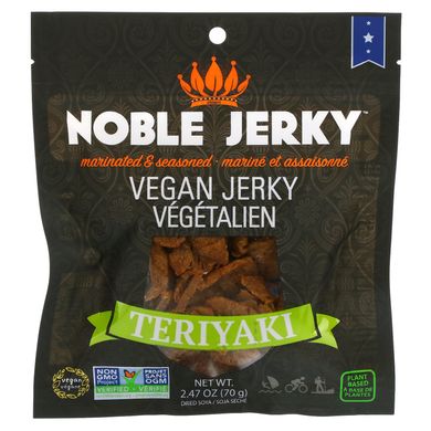 Noble Jerky, Веганське в'ялене м'ясо, теріяки, 2,47 унції (70 г)