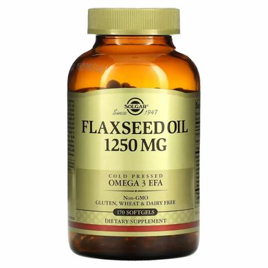 Льняна олія, Flaxseed Oil, Solgar, 625 мг, 170 капсул