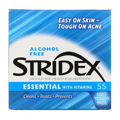 Салфетки против акне не содержащие спирта Stridex (Essential Acne Treatment Pads 1% Salicylic Acid) 55 шт купить в Киеве и Украине