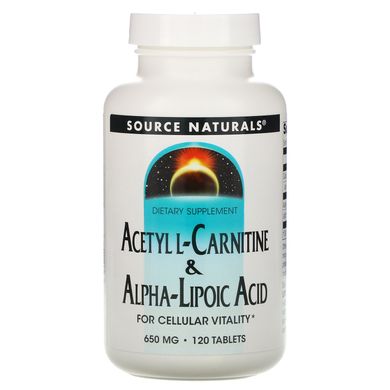 Ацетил карнітин + альфа-ліпоєва кислота Source Naturals (Acetyl L-Carnitine & Alpha-Lipoic Acid) 650 мг 120 таблеток