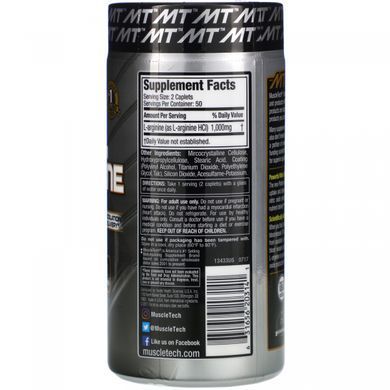 L-аргінін Muscletech (Platinum 100% L-Arginine) 1000 мг 100 таблеток