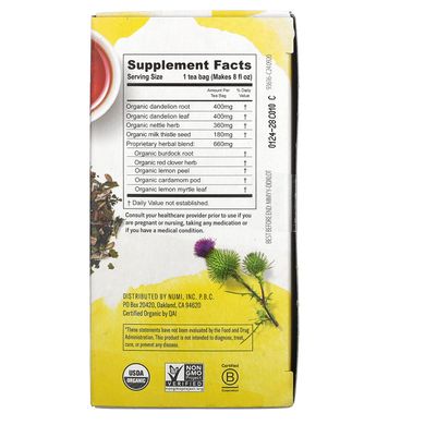 Numi Tea, Органічний, Детокс з кульбаб, без кофеїну, 16 чайних пакетиків без ГМО, 1,13 унції (32 г)