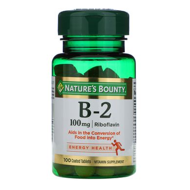 Вітамін B2, Nature's Bounty, 100 мг, 100 таблеток, вкритих оболонкою