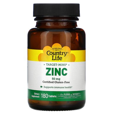 Цинк Country Life (Zinc) 50 мг 180 таблеток