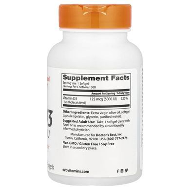 Витамин D3 Doctor's Best (Vitamin D3) 5000 МЕ 360 капсул купить в Киеве и Украине