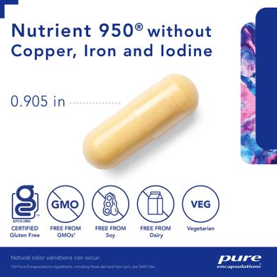 Мультивітаміни та мінерали без міді заліза та йоду Pure Encapsulations (Nutrient 950 w/o Copper Iron and Iodine) 180 капсул