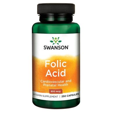 Фолієва кислота, Folic Acid, Swanson, 800 мкг, 250 капсул