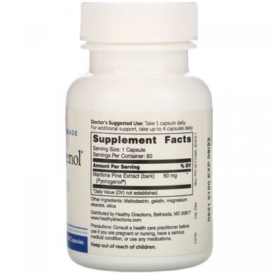Пікногенол, Clinical Grade, Pycnogenol, Dr. Whitaker, 50 мг, 60 капсул