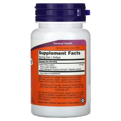 Лютеин Now Foods (Lutein) 10 мг 120 гелевых капсул купить в Киеве и Украине