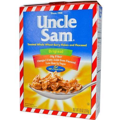 Flakes Uncle Sam, whole wheat flakes with berries and flaxseed, original, U.S Mills, 10 oz (284 g)