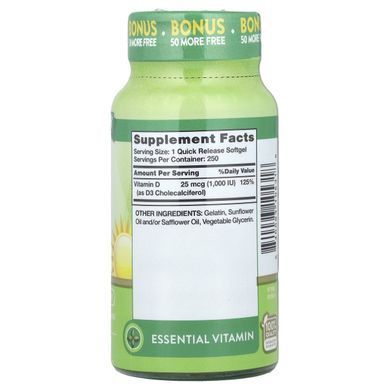 Vitamin D3, 25 mcg (1000 IU), 250 rapid release softgels