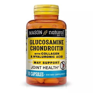 Глюкозамін, хондроїтин з колагеном та гіалуроновою кислотою Mason Natural (Glucosamine Chondroitin With Collagen & Hyaluronic Acid) 90 капсул