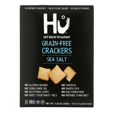 Крекери без зерен, морська сіль, Grain-Free Crackers, Sea Salt, Hu, 120 г