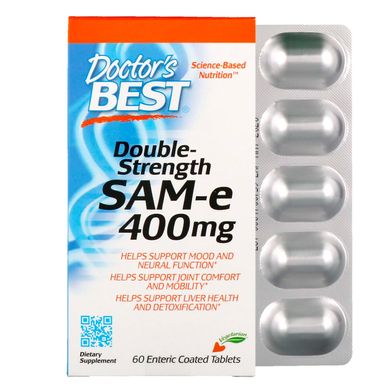 S-Аденозилметіонін, SAM-e, Double Strength, Doctor's Best, 400 мг, 60 таблеток