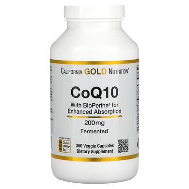 Коензим Q10 із біоперином California Gold Nutrition (CoQ10 with BioPerine) 200 мг 360 вегетаріанських капсул