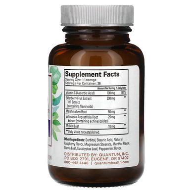 Quantum Health, Elderberry+ Immune Defense, Raspberry, 36 Lozenges