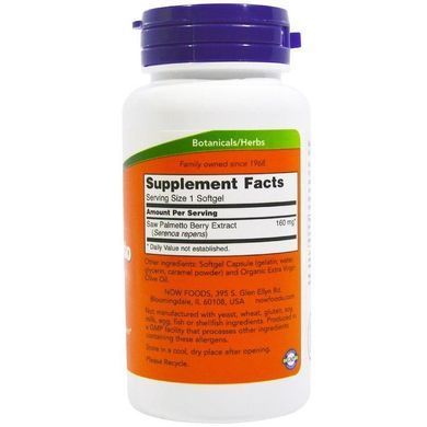 Со Пальметто екстракт Now Foods (Saw Palmetto Extract) 160 мг 60 гелевих капсул