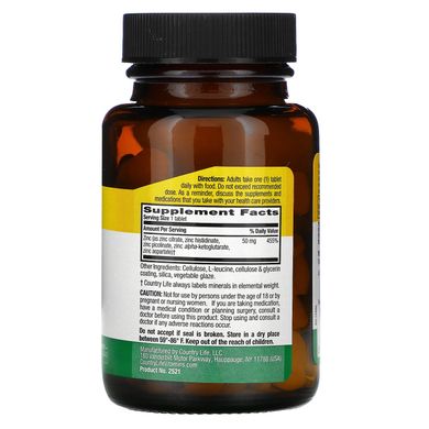 Цинк Country Life (Zinc) 50 мг 180 таблеток
