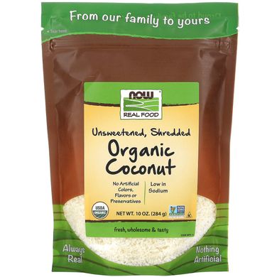 Кокосовий горіх непідсолоджений подрібнений органічний Now Foods (Organic Coconut Unsweetened) 284 г