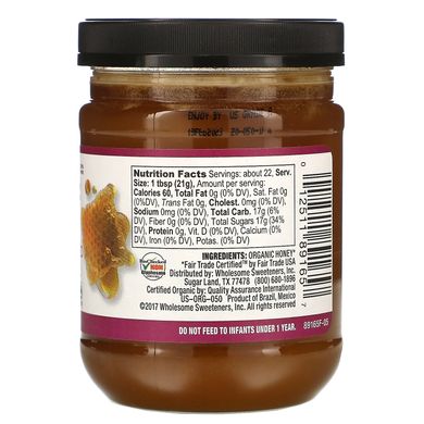 Органический натуральный мед, Wholesome Sweeteners, Inc., 16 унций (454 г) купить в Киеве и Украине