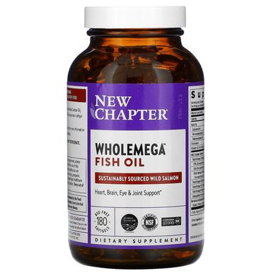 Риб'ячий жир першого вичавлення з аляскінського лосося, Wholemega Whole Fish Oil, New Chapter, 1 кг, 180 желатинових капсул