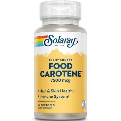 Бета-каротин харчовий Solaray (Food Carotene) 7500 мкг 50 гелевих капсул