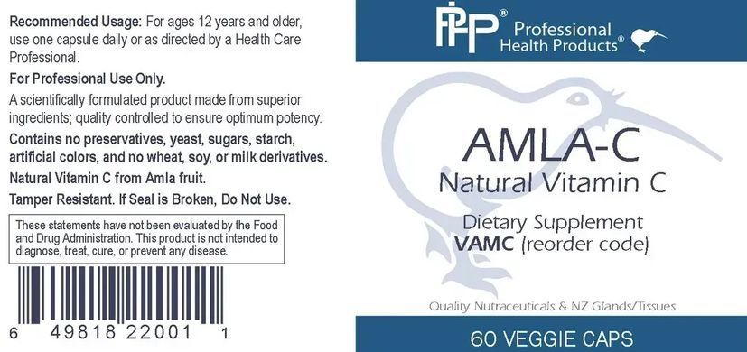Professional Health Products Natural Vitamin C from Amla Berry (AMLA-C) 60 Capsules