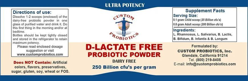 Пробиотическая смесь без Д - Лактат Custom Probiotics (D-Lactate Free) 100 г купить в Киеве и Украине