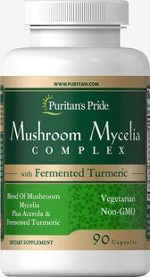 Грибной комплекс Мицелий с ферментированной куркумой, Mushroom Mycelia Complex with Fermented Turmeric, Puritan's Pride, 90 капсул купить в Киеве и Украине