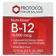 Nutri-Dose Витамина B-12, со вкусом ягод, Protocol for Life Balance, 10000 мкг, 12 флаконов купить в Киеве и Украине